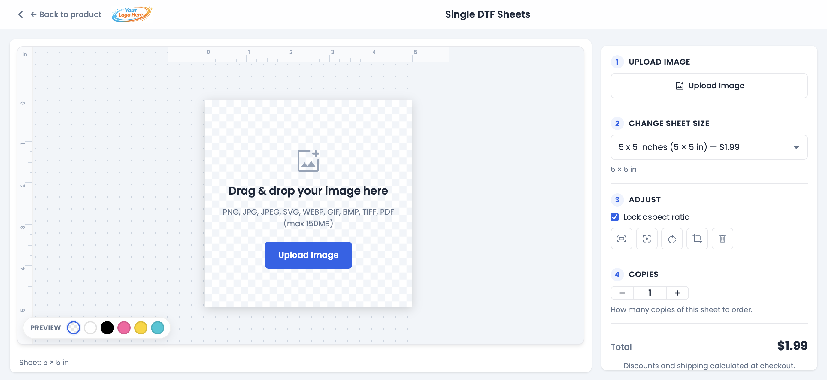 Single image builder with upload zone and step-by-step sidebar